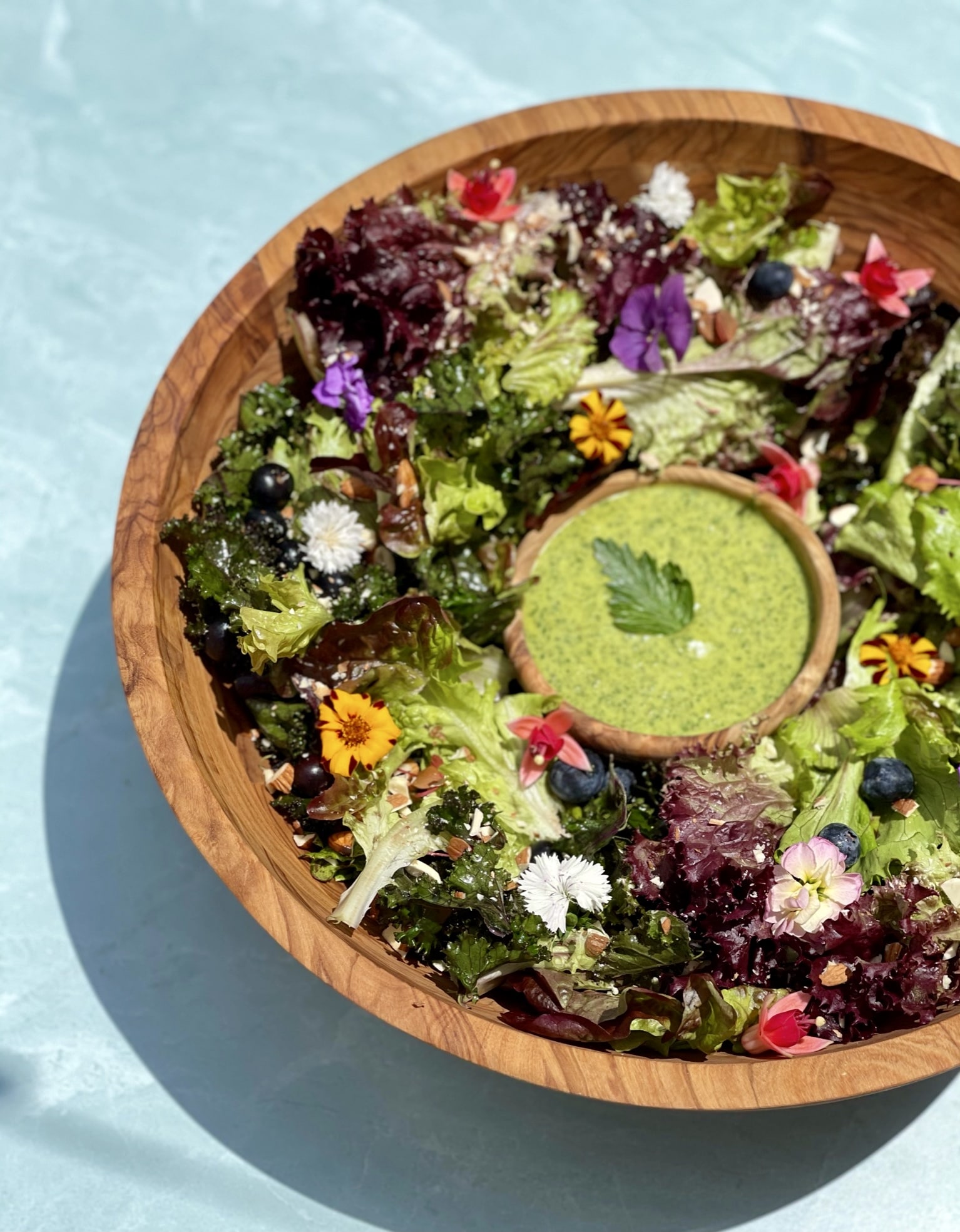 Summer Salad with Blueberries, Almonds and a Zesty Herb Dressing