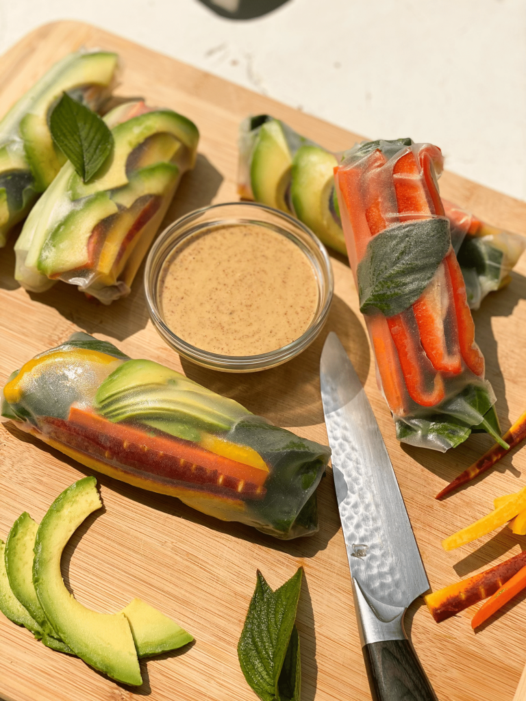 Veggie Spring Rolls with a Thai Almond Butter Sauce | Shayna's Kitchen