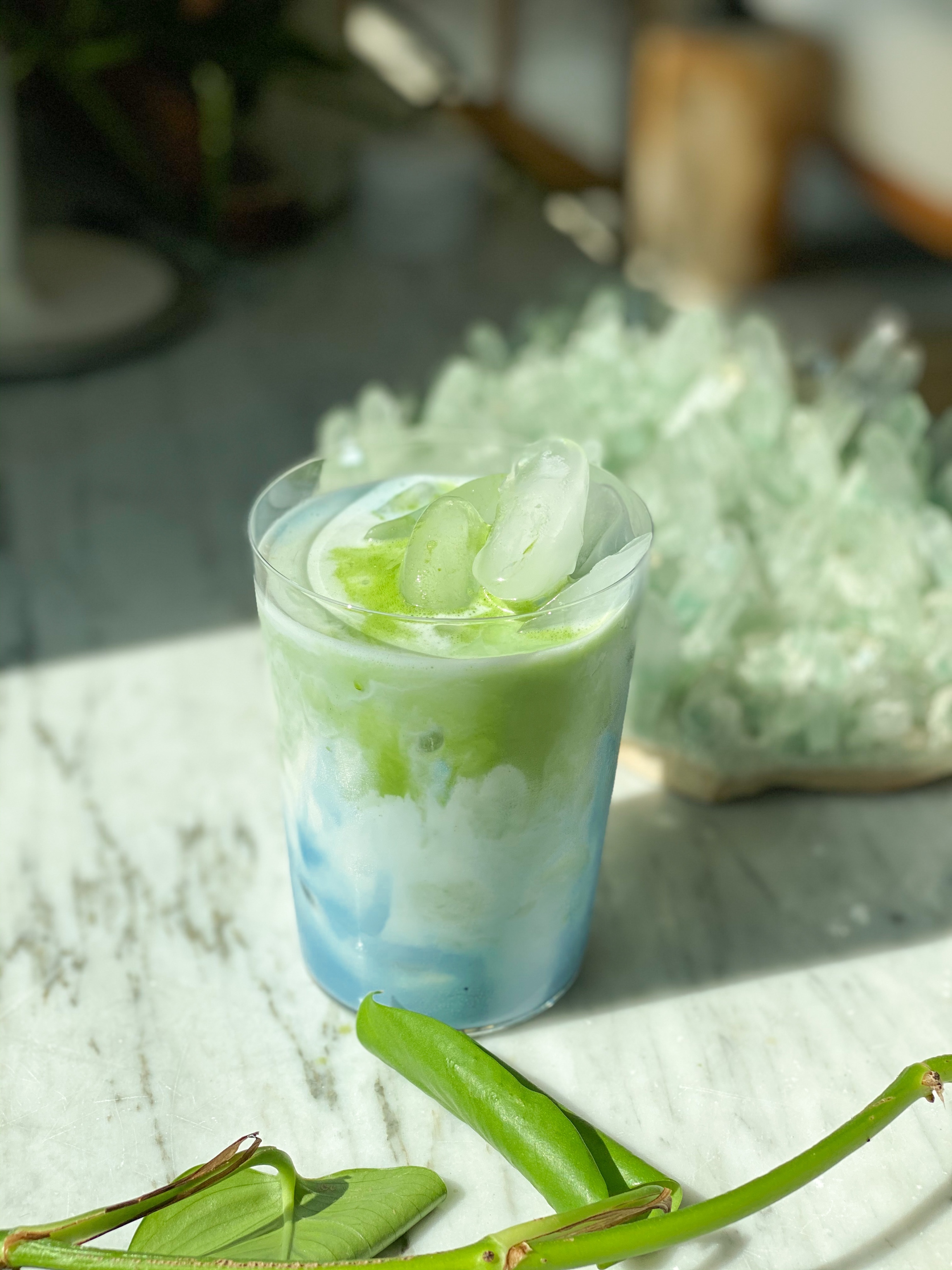 Butterfly Pea Powder Iced Matcha Latte