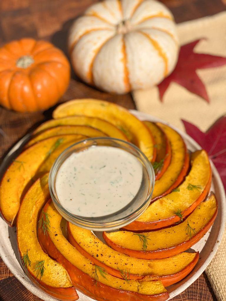 Roasted Pumpkin with Herbed Tahini Dipping Sauce | Shayna's Kitchen
