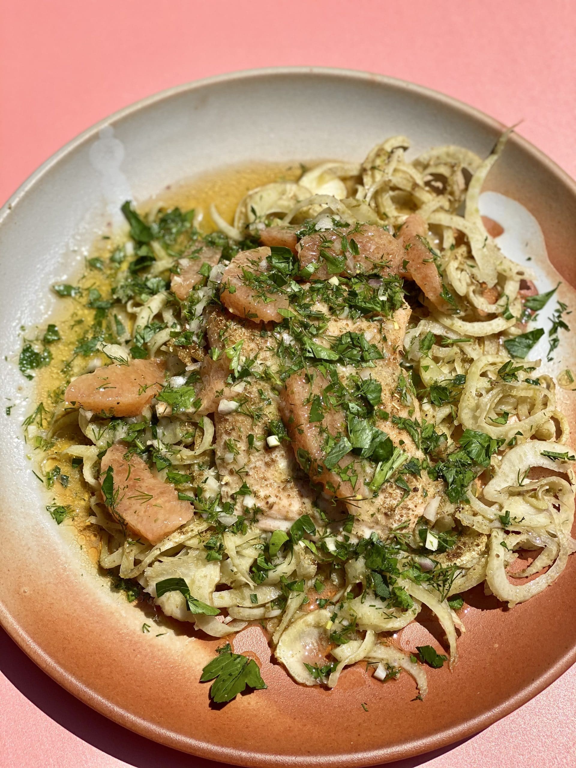 Fennel and Herb Salmon with Grapefruit and Dijon