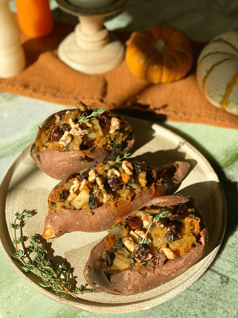 Hearty Harvest Twice Baked Sweet Potatoes | Shayna's Kitchen