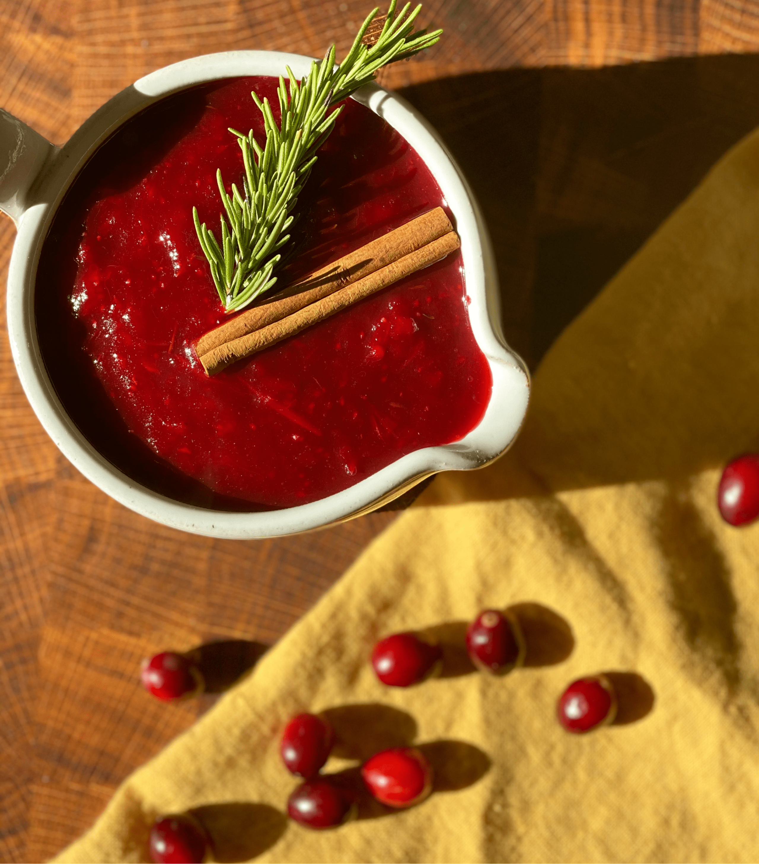 Fresh Cranberry Sauce with Orange, Cinnamon, Bourbon and Rosemary