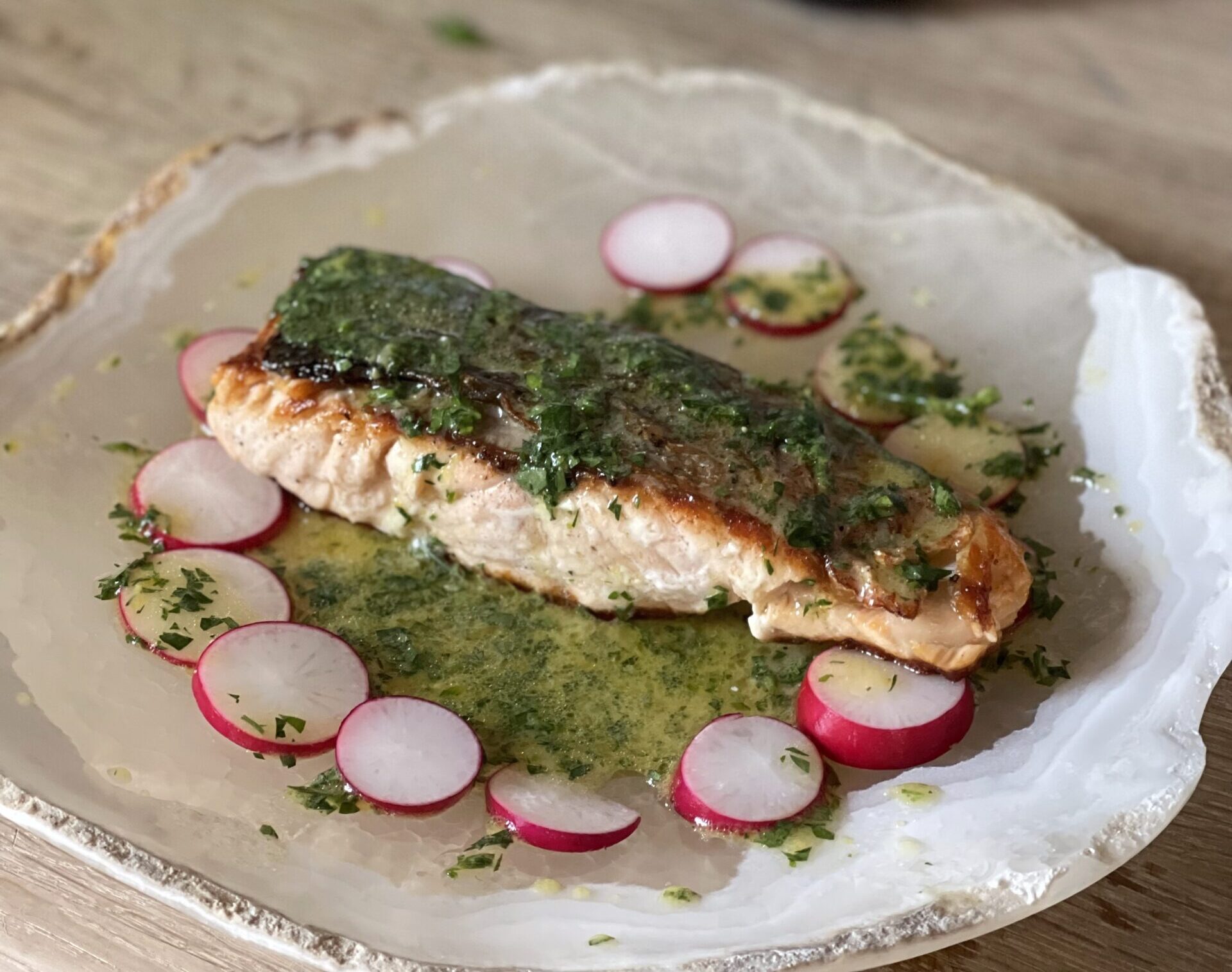 Perfectly Seared Salmon with Spring Herb Sauce